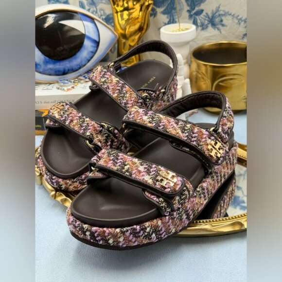 🆕 TORY BURCH 🧿 NWOB Kira Sport Sandal, Rose Cocoa Multi Tweed Dad Sandal Sz 7 - Picture 7 of 16